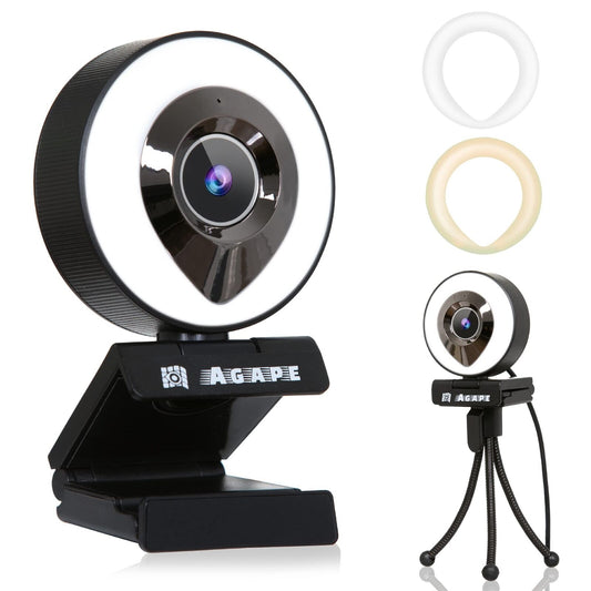 Agape Streaming Webcam with Dual Microphone 1080P Adjustable Right Light Pro ...