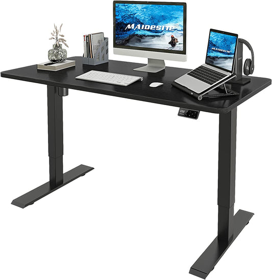 Sit Stand Desk, Adjustable Height Electric Standing Desk for Home Office, Ergonomic Stand up Desk with 48 X 24 Inch Whole Piece Board, Quick Assembly Adjustable Table, Black Frame/Black Top