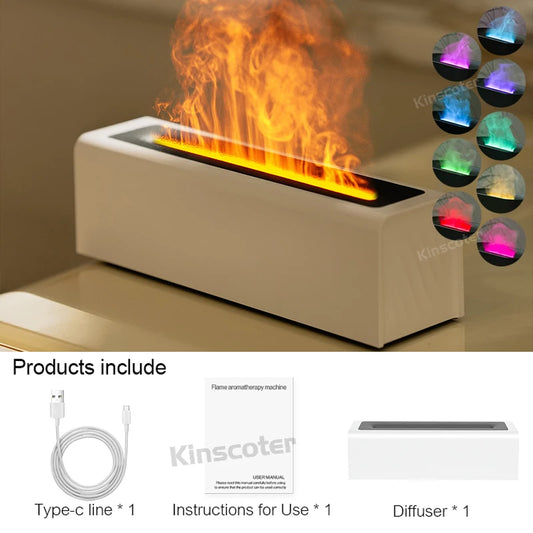 Essential Oil Aroma Diffuser Flame Air Humidifier Ultrasonic Cool Mist Difusor with RGB Realistic Fire Night Light