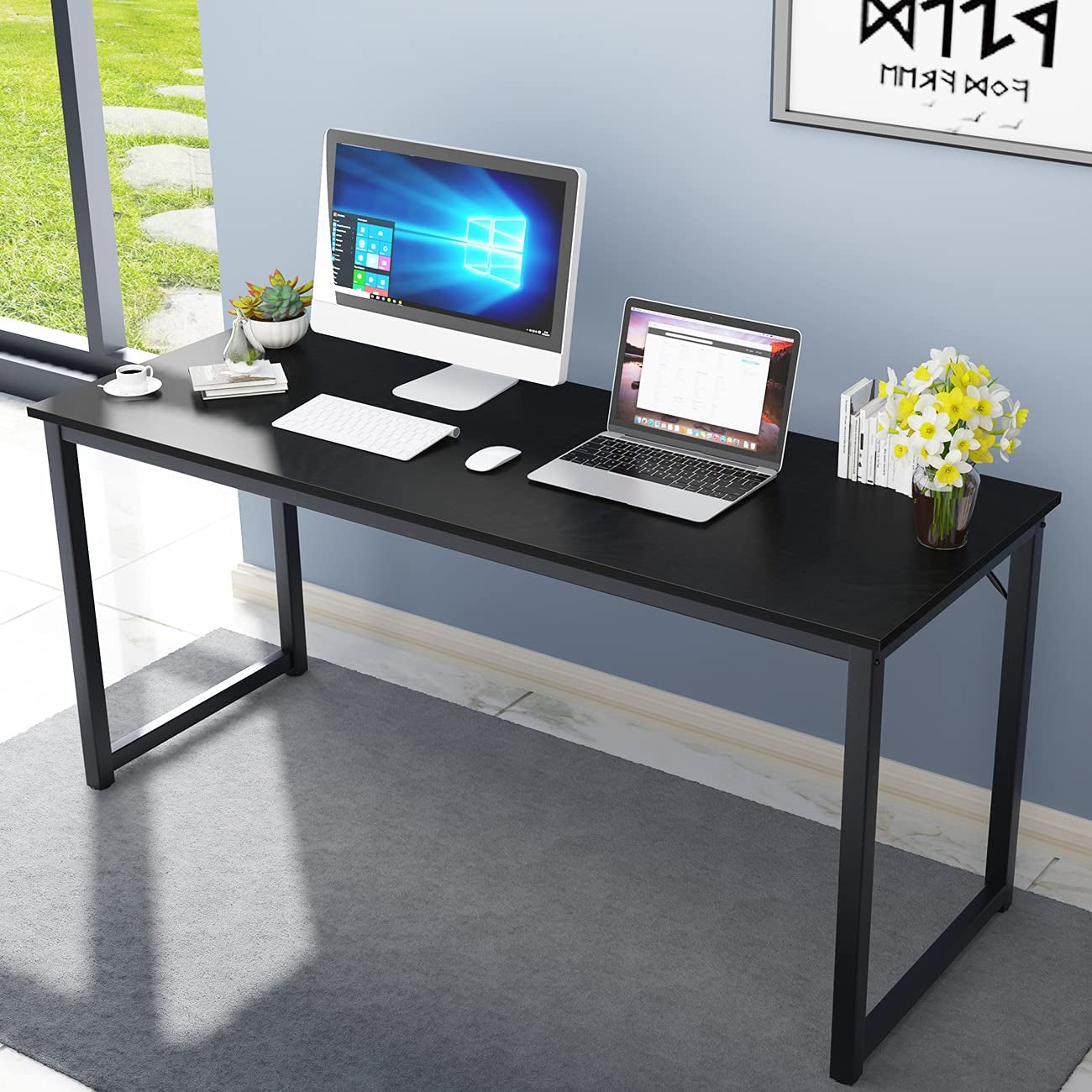 Computer Desk 63 Inches Sturdy Office Desk Meeting Desk Training Desk Writing Desk Workstation Desk Gaming Desk,Black BHUS-GCP2JJ-160BK