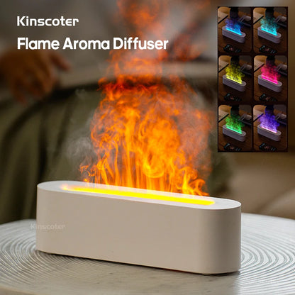 Essential Oil Aroma Diffuser Flame Air Humidifier Ultrasonic Cool Mist Difusor with RGB Realistic Fire Night Light