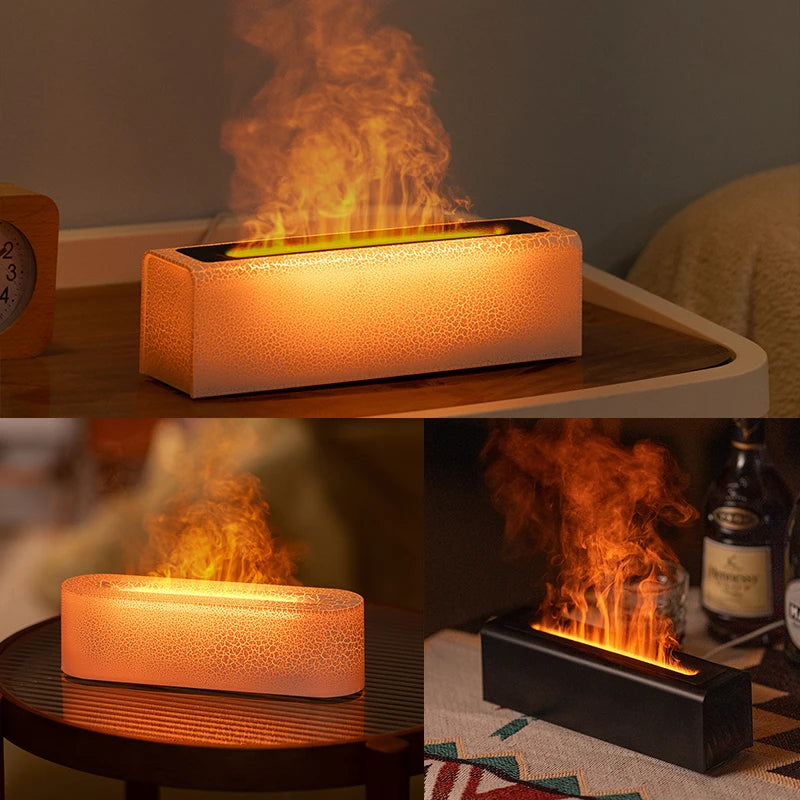 Essential Oil Aroma Diffuser Flame Air Humidifier Ultrasonic Cool Mist Difusor with RGB Realistic Fire Night Light