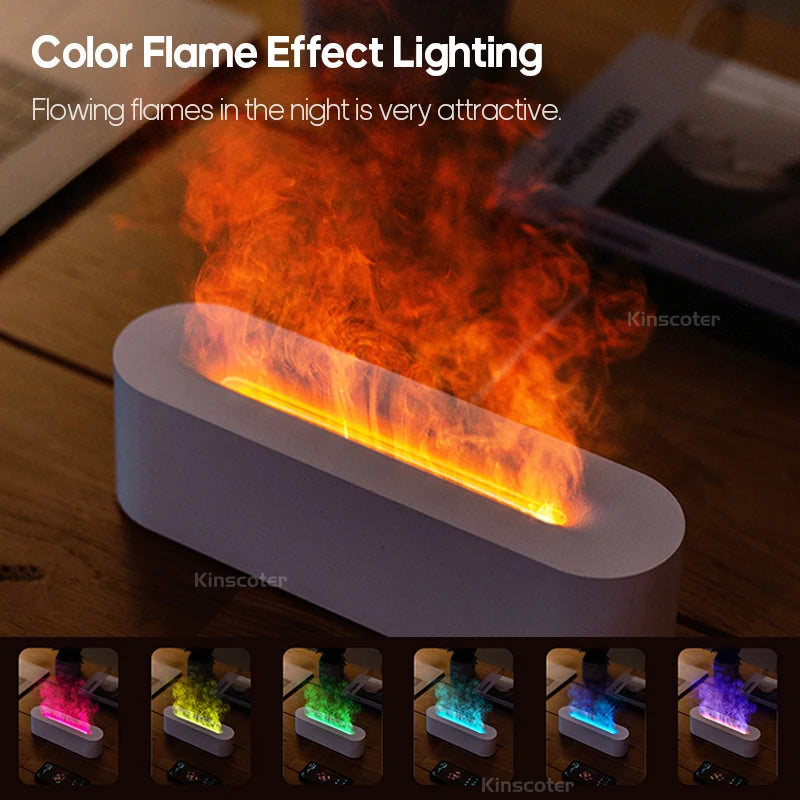 Essential Oil Aroma Diffuser Flame Air Humidifier Ultrasonic Cool Mist Difusor with RGB Realistic Fire Night Light