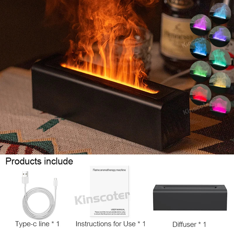 Essential Oil Aroma Diffuser Flame Air Humidifier Ultrasonic Cool Mist Difusor with RGB Realistic Fire Night Light